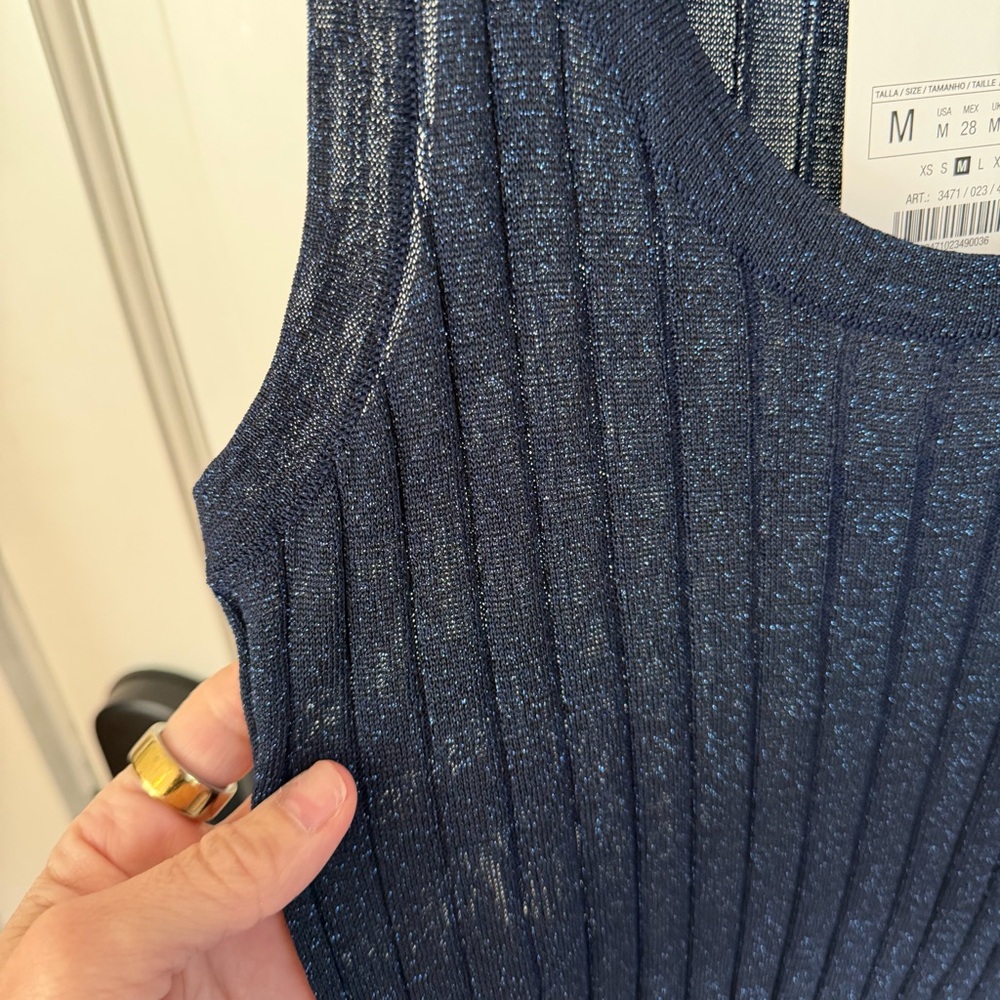 ZARA Navy Ribbed Shimmer Tank Top - Picture 3 of 5